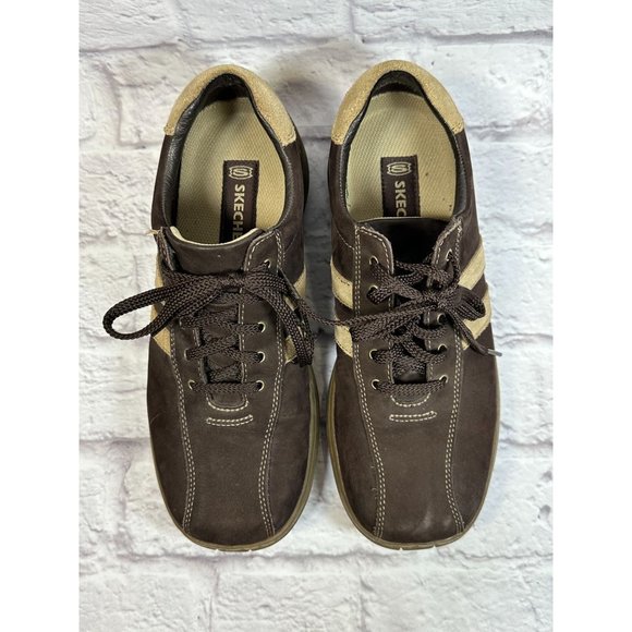 Skechers Critics Leather 2 Tone Chocolate Tan Mens Casual Lace Up Sz 8.5 SN60043 - Picture 3 of 11